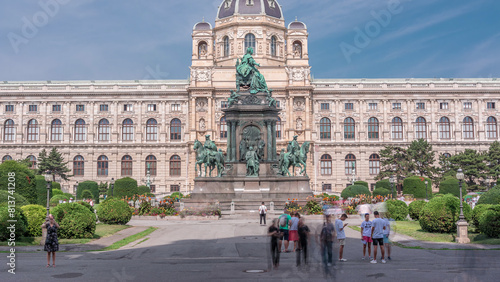 Photography Empress Maria Theresia Monument timelapse and Art History Museum in Vienna, Austria