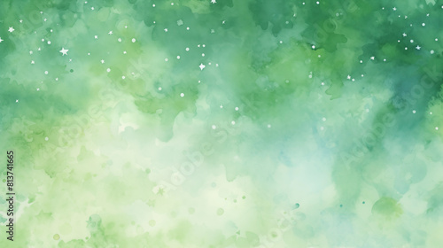 Abstract Green Watercolor Background with Soft Gradients and Textured Dots  Copy Space