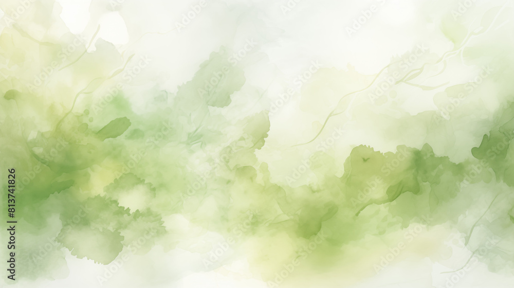 Abstract Green Watercolor Background with Soft Gradients and Textured Dots, Copy Space