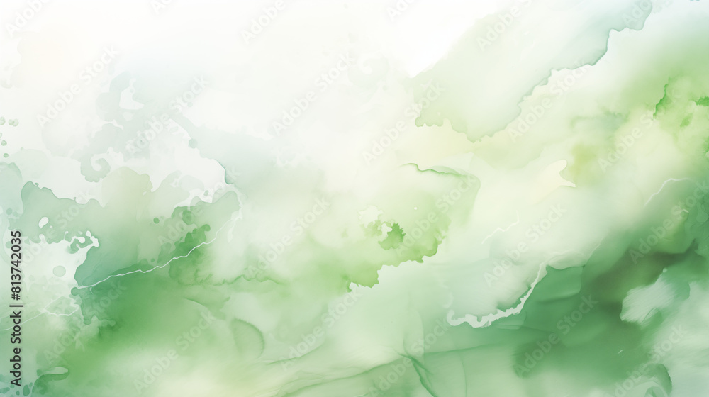 Fototapeta premium Abstract Green Watercolor Background with Soft Gradients and Textured Dots, Copy Space