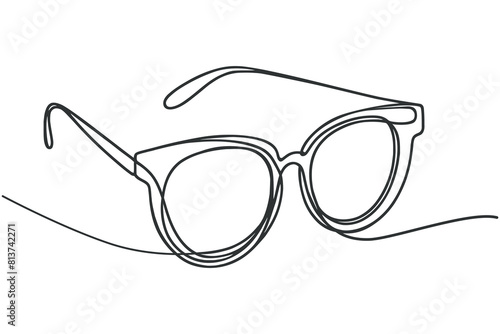 Glasses in continuous line art drawing style, isolated on white background. Vector illustration
