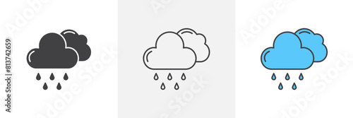 Rain icon set. Rainy cloud weather forecast icons.
