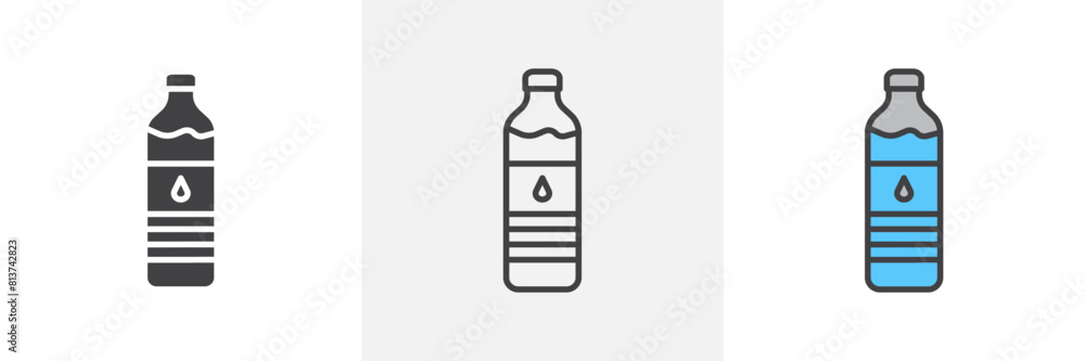 Water bottle icon set. Icons for drinking water packages and mineral bottles. Water bottle icon set. Icons for drinking water packages and mineral bottles.