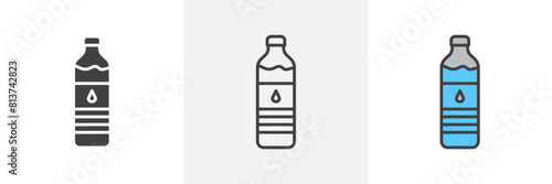 Water bottle icon set. Icons for drinking water packages and mineral bottles.