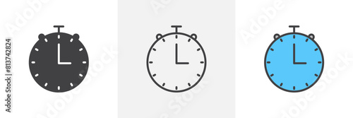 Stopwatch icon set. Timer icons for quick starts, countdowns, and fast deliveries. photo