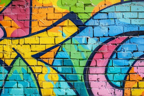 A vibrant display of graffiti on a brick wall  showcasing bold colors and intricate designs in an urban setting