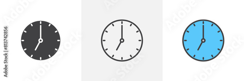 Clock seven icon set. Icons showing times of 7 AM and 7 PM.