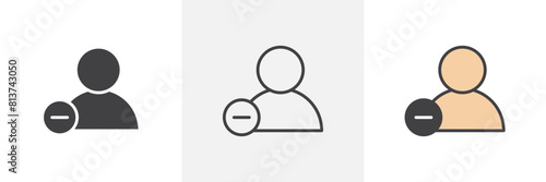 Remove User icon set. Delete profile vector symbol. Cancel account sign. Incorrect person icon.