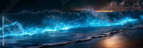 Mesmerizing Ocean Waves  A Bioluminescent Symphony Under the Night Sky