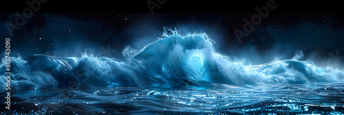 Bioluminescent Beauty: Ocean Waves in a Spectacular Display of Light   Photo Realistic Concept Capturing the Visual Symphony of Night photo