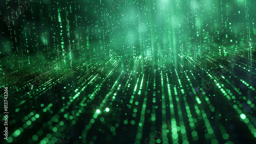 Digital Technology Landscape Depicting Aesthetic Green Particle Dots Emulating Rain  Perfect For Background Use In High-Tech Presentations 8K Wallpaper High-resolution