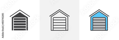 Garage icon set. Vehicle parking vector symbol. Auto repair sign. Car service icon.