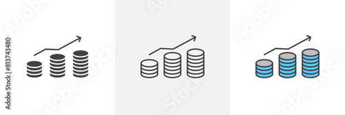 Earning icon set. Wealth accumulation vector symbol. Profit surge sign. Revenue enhancement icon. Investment growth pictogram. Inflation increase symbol.