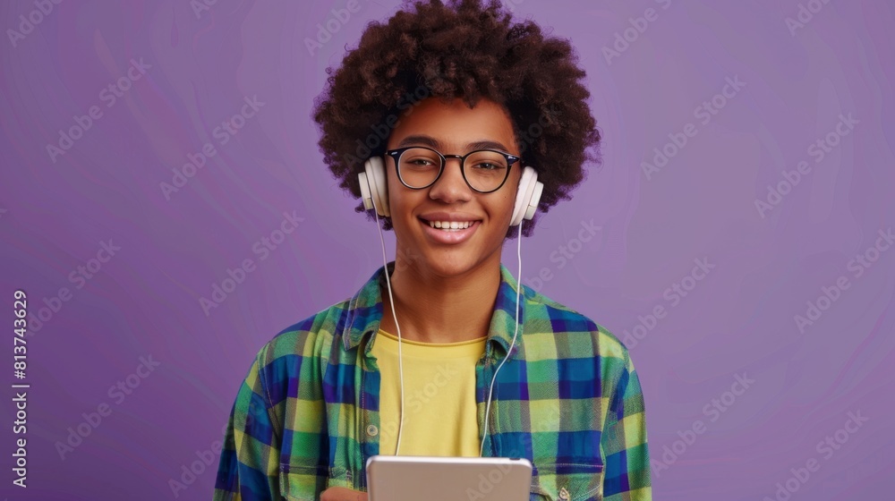 Smiling Teenager With Headphones and Tablet Smiling Teenager With Headphones and Tablet