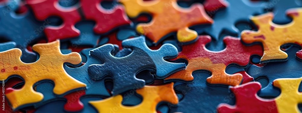 Jigsaw puzzle with missing piece on blue background Jigsaw puzzle with missing piece on blue background