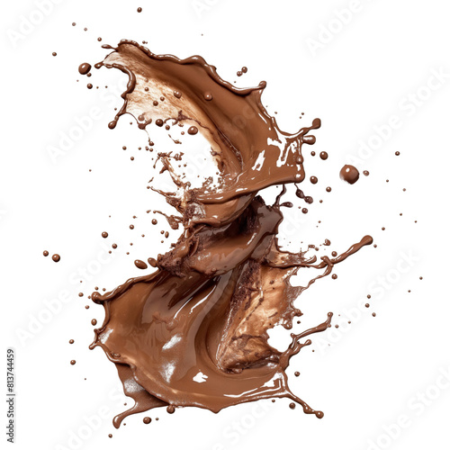 Chocolate drops and splashes isolated on white background.