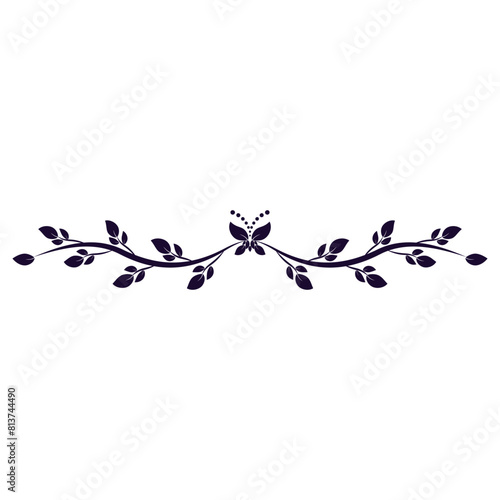 Floral black border Dividing strip Abstract pattern Vector illustration Isolated on white background