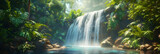 Hidden Oasis: Photo Realistic Rainforest Waterfall Oasis Surrounded by Lush Vegetation in Tropical Rainforest   Adobe Stock Concept