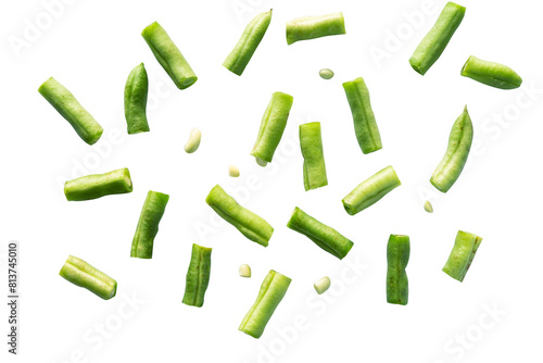 Schilderij op canvas chopped green peas are isolated on a white background, top view.