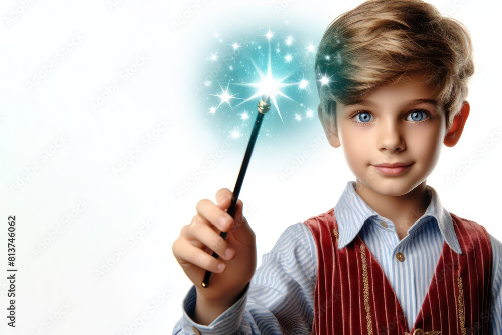 Obraz premium Boy with a magic wand isolated on a white background