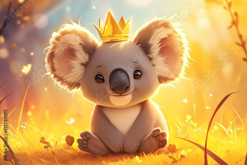 a koala is wearing a crown
