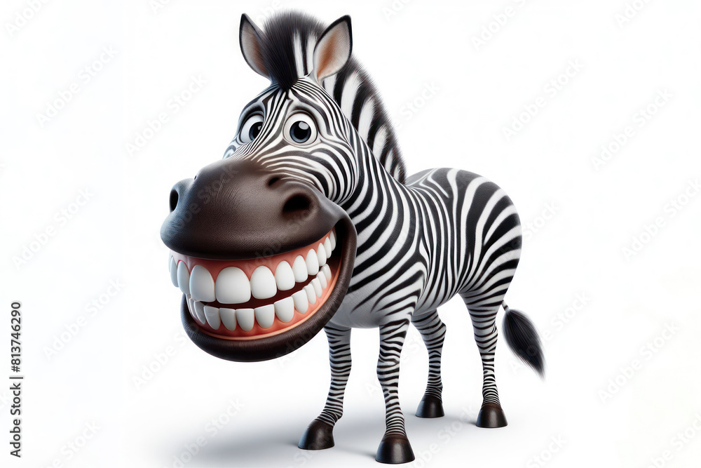 Fototapeta premium funny Zebra with a big smile and big teeth on a white background