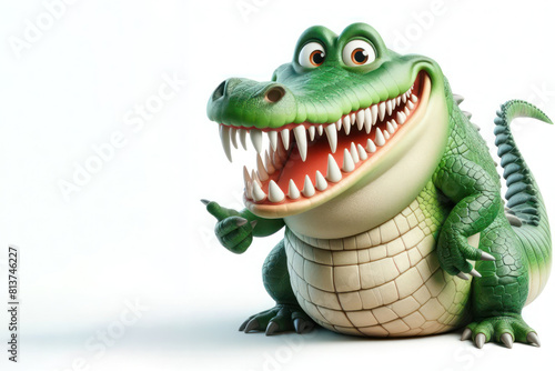 funny Crocodile with a big smile and big teeth on a white background