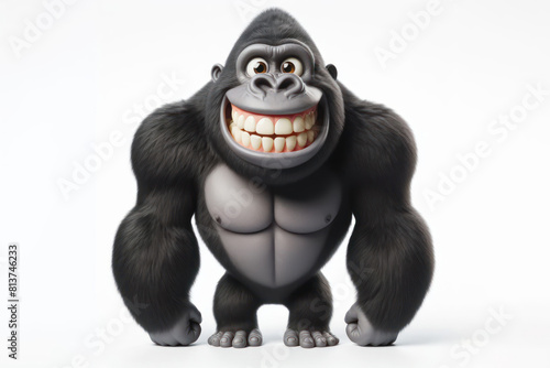 funny Gorilla with a big smile and big teeth on a white background