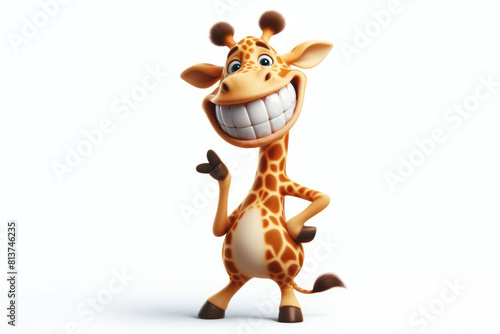 funny Giraffe with a big smile and big teeth on a white background