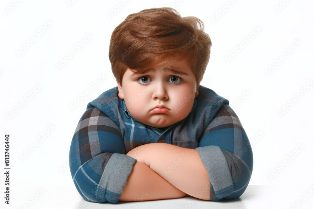 sad overweight kid isolated on a white background sad overweight kid isolated on a white background