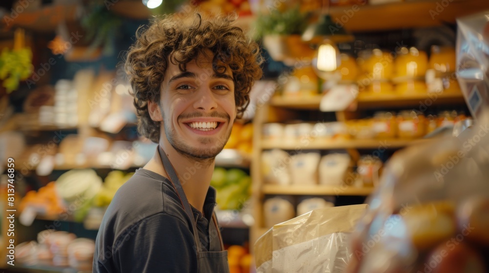 Smiling Worker at Grocery Store