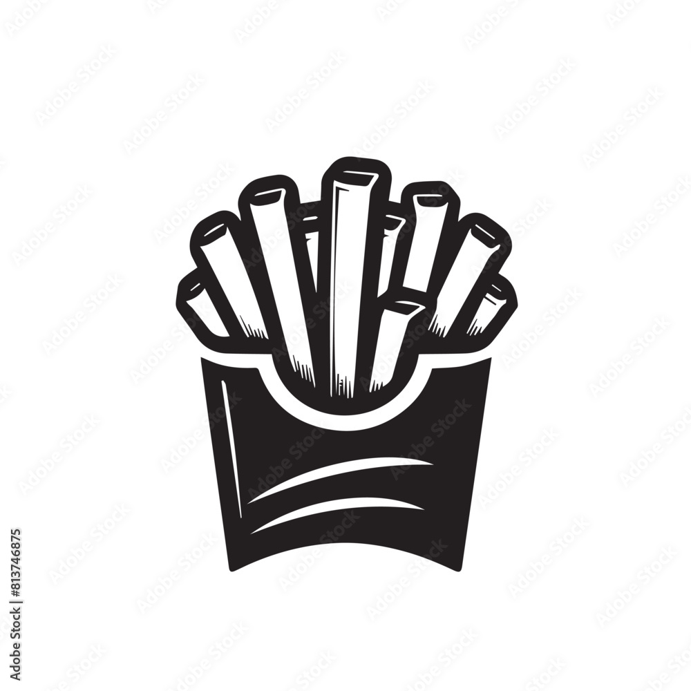 French fries silhouette. French fries logo vector design isolated on white background. French fries silhouette. French fries logo vector design isolated on white background.