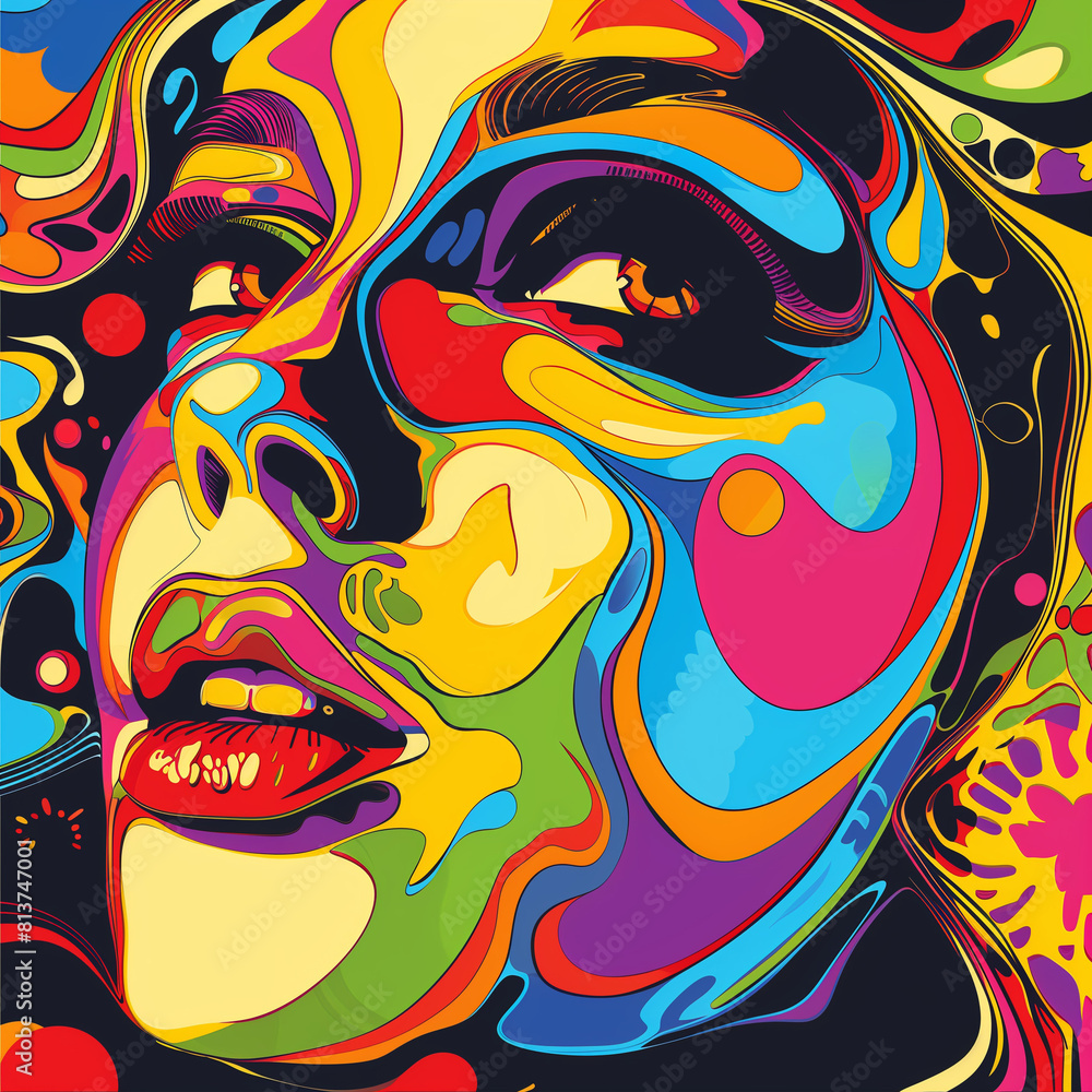 Vibrant Pop Art Portrait of a Woman in Bold Colors and Abstract Shapes
