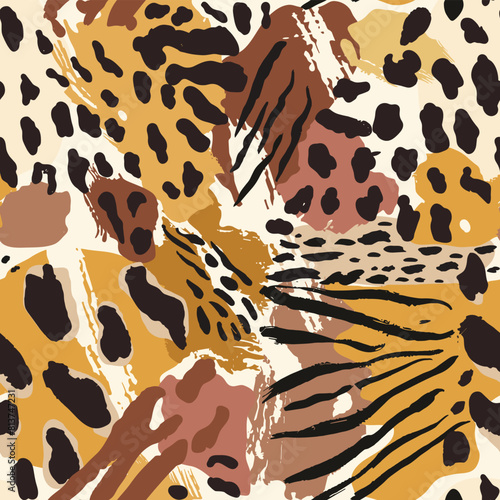 Colorful seamless abstract pattern with hand drawn animal skin motifs. Set of vector colorful seamless abstract pattern wiColorful seamless abstract pattern with hand drawn flower.