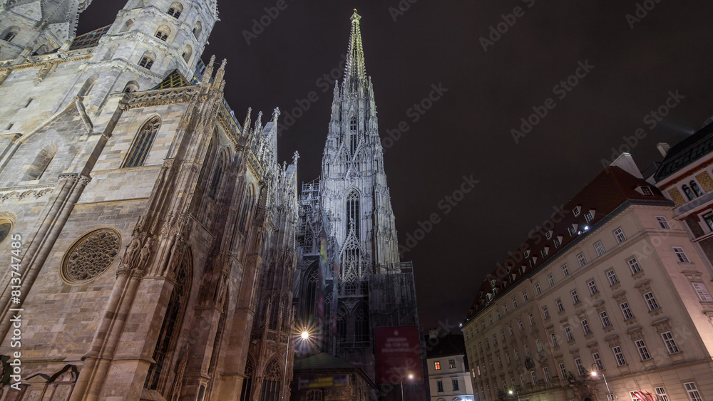 St. Stephen's Cathedral night timelapse hyperlapse, the mother church of Roman Catholic Archdiocese of Vienna, Austria St. Stephen's Cathedral night timelapse hyperlapse, the mother church of Roman Catholic Archdiocese of Vienna, Austria