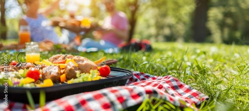 Fototapeta Naklejka Na Ścianę i Meble -  Labor day celebration  friends enjoying bbq in the park, embracing relaxation and festivity