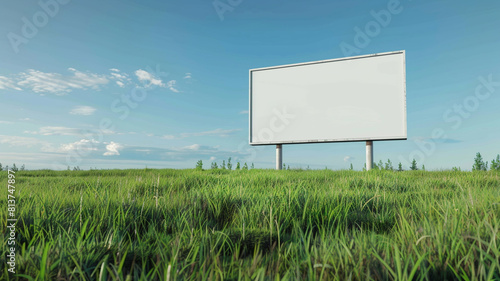 A blank billboard in the middle of an open grass field