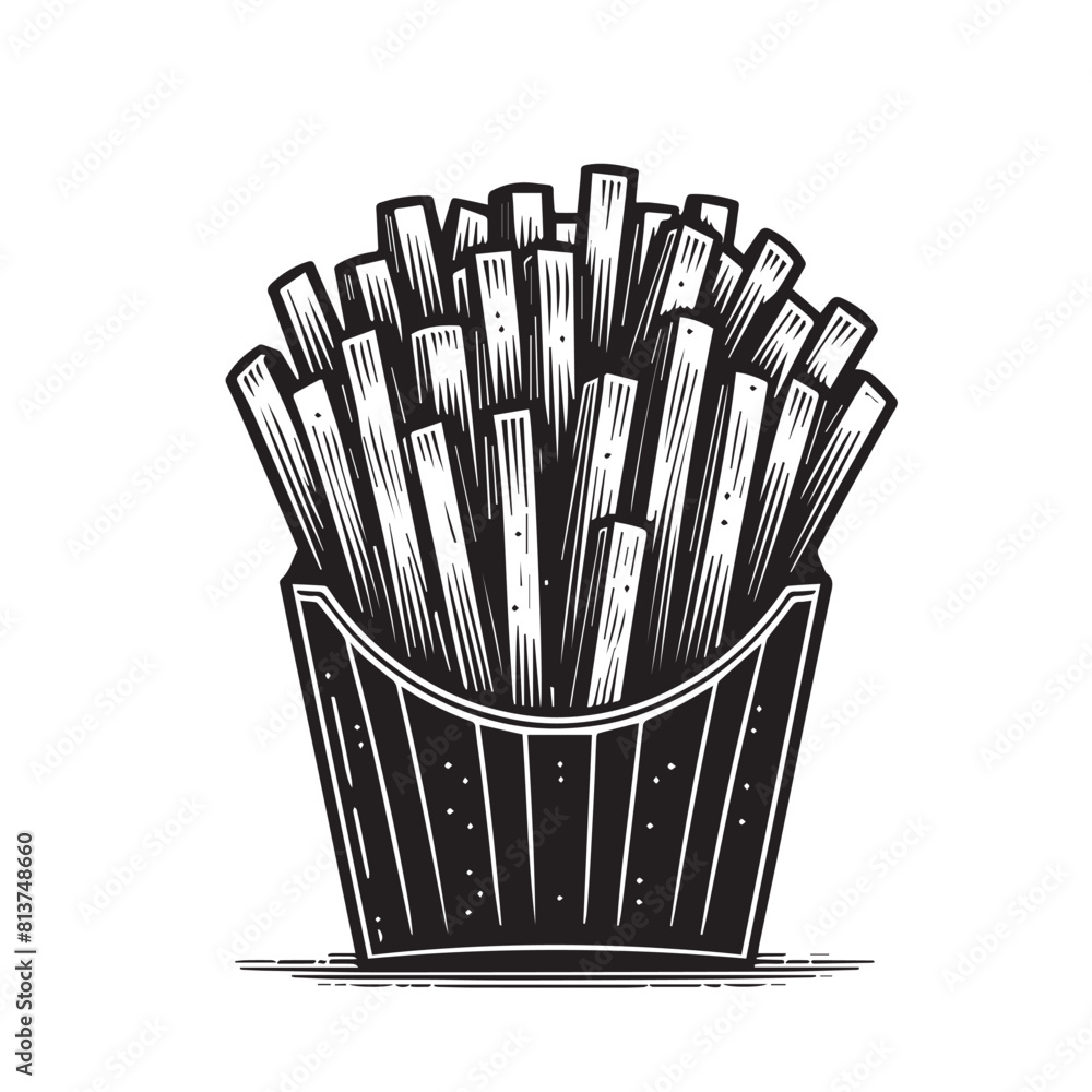 French fries silhouette. French fries logo vector design isolated on white background.