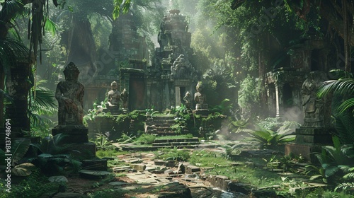 overgrown ruins in a jungle