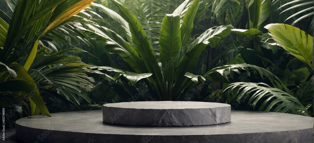 Round gray stone cosmetics product advertising podium | beautiful plants and flower plants with round gray stone Round gray stone cosmetics product advertising podium | beautiful plants and flower plants with round gray stone