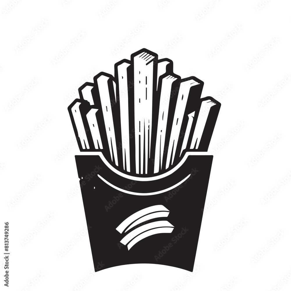 French fries silhouette. French fries logo vector design isolated on white background. French fries silhouette. French fries logo vector design isolated on white background.