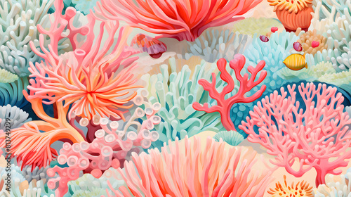 Wallpaper Mural pastel coral reef detail gouache pattern poster background Torontodigital.ca