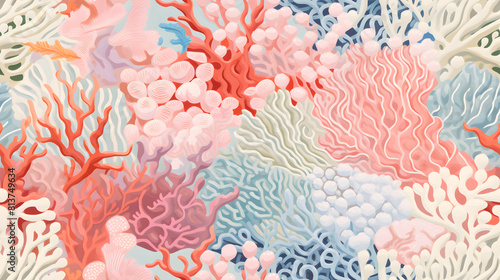 Fototapeta Naklejka Na Ścianę i Meble -  pastel coral reef detail gouache pattern poster background