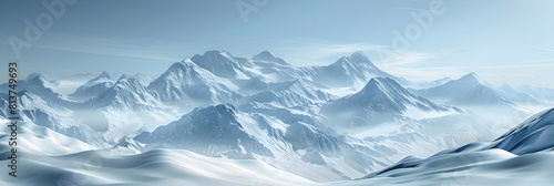 Winter Wonderland: Panoramic View of Snow Capped Mountains, Embodying a Picturesque Winter Scene © Gohgah
