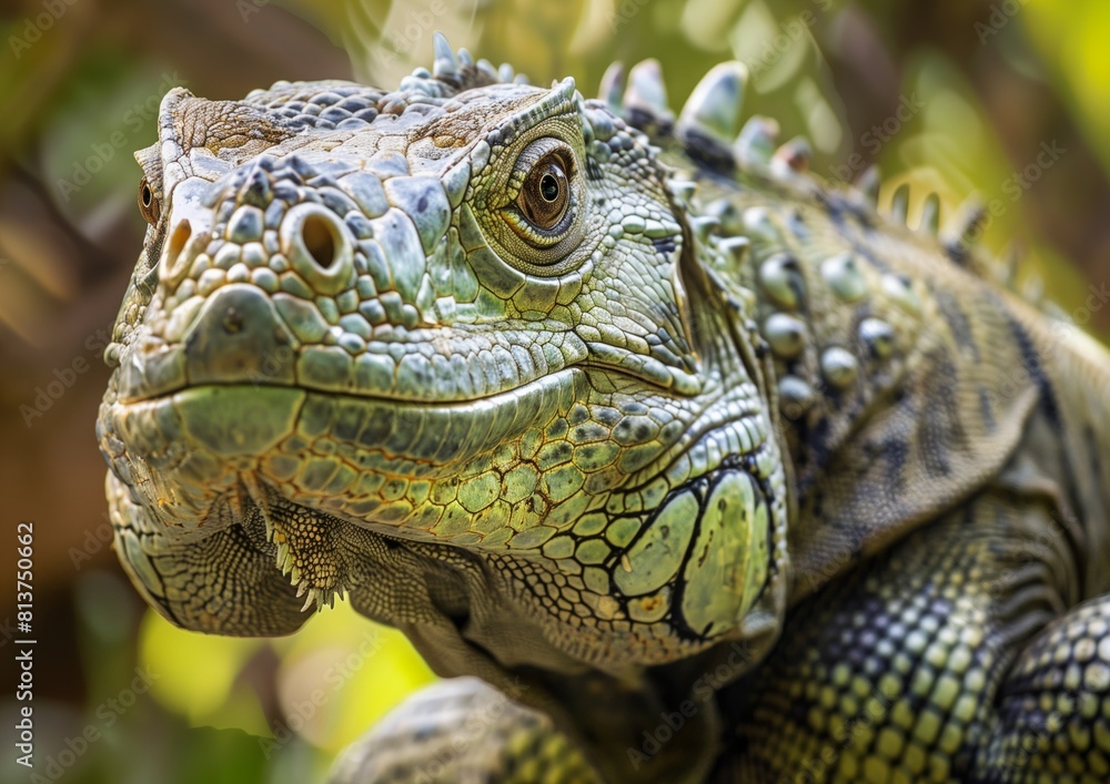 Obraz premium Close-Up Photo of Green Iguana in Natural Habitat with Vivid Detail