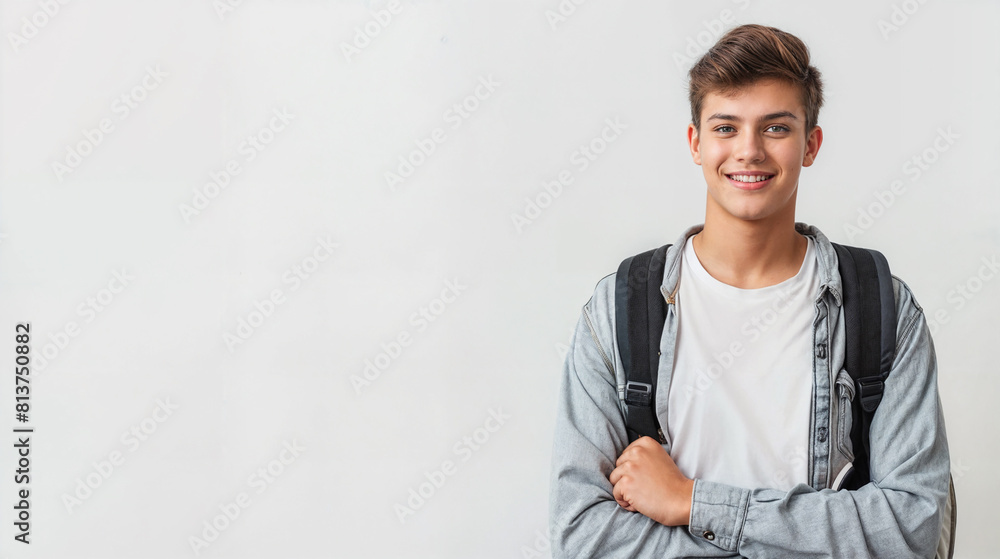 Smiling student with a backpack on a white background. Smiling student with a backpack on a white background.