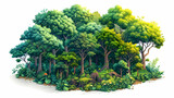 Timeless Beauty: Sunlight Filtering Through Ancient Woodland Canopy   Isometric Flat Design Concept