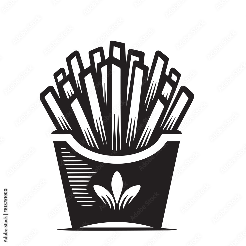 French fries silhouette. French fries logo vector design isolated on white background. French fries silhouette. French fries logo vector design isolated on white background.