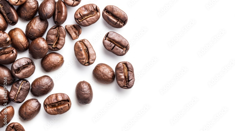Top view coffee beans isolated on white background artificial intelligence Top view coffee beans isolated on white background artificial intelligence