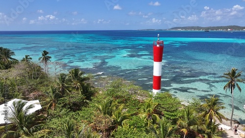 Caribbean Lighthouse At San Andres Providencia Y Santa Catalina Colombia. Maritime San Andres Providencia Y Santa Catalina. Idyllic Landscape Paradise Island Beauty Background. photo